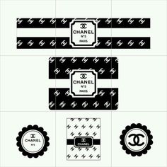 the chanel logo is shown in black and white, as well as other logos