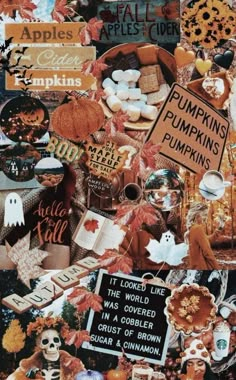 a collage of pumpkins and other things