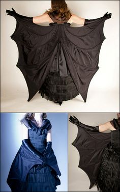 DIY Bat Dress Pattern from EvaDress.This is an advanced sewing... Bat Dress, Dekorasi Halloween, Bat Costume, Diy Kostüm, Black Umbrella, Halloween Make, Diy Halloween Costumes, Cosplay Dress, Mode Inspo