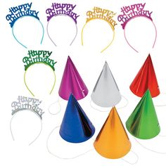 party hats with happy birthday written on them