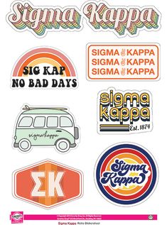 Sigma Kappa Retro Sticker Sheet Sorority Stickers, Retro Stickers, Sigma Delta Tau, Delta Phi Epsilon, Alpha Xi Delta, Alpha Gamma Delta