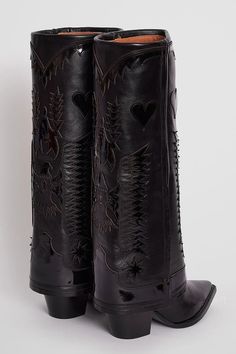 TAAFO Fold Boots Women Shoes Blue White Leather Thick High Heels Ladies Embroidery Fold Knee High Boots Western Wear Accessories, Fold Over Cowboy Boots, Cowboy Boot Heels, Cowboy Boots With Stars, Embroidered Leather Knee-high Boots, Embroidered Closed Toe Party Boots, Cowboy Heels, Western Pants, Ladies Long Boots