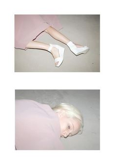 two pictures of a woman laying on the ground with her feet up and wearing white shoes