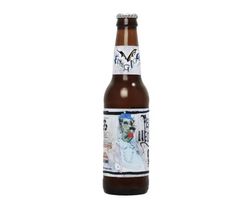 a bottle of beer with an image of a woman on it