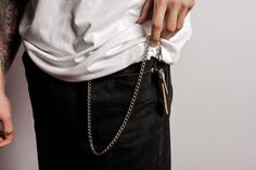 "Quite thin key chain with lobster clasps at both sides (you can attach a wallet or keys to it). Made of nickel plated silver tone chain. Length: 23 \" / 58.5 cm SKU: CH_10" Wallet Chain Outfit Men, Wallet Chain Outfit, Chain Outfit, Padlock Necklace, Chain For Men, Men Wallet, Transparent Bag, Chain Wallet, Wallet Chain