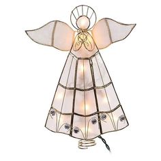 a lighted angel with wings and halos on it's head is standing upright