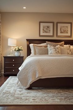 Sleeping Room Ideas, Contemporary Classic Bedroom, Transitional Bedroom Ideas, Classic Contemporary Bedroom, Fashionable Bedroom, Beige Bedrooms, Wood Bedroom Decor, Transitional Bedroom Design, Contemporary Bed Frame