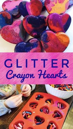 homemade glitter crayon hearts for valentine's day