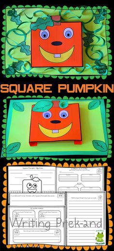 square pumpkin worksheet with the words square pumpkin on it, and an image of a