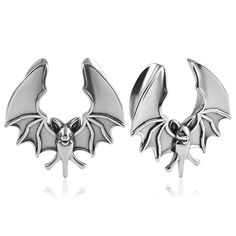 two pairs of silver earrings with bats on the front and back of each earring