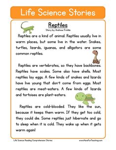 the life science stories worksheet is shown in orange and white, with an image of