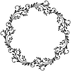 a black and white drawing of a wreath with leaves in the shape of a circle