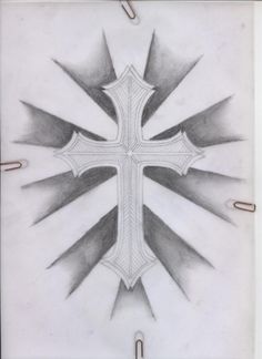 a drawing of a cross with rays coming out of the center and in the middle