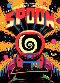 the poster for spon is shown in bright colors