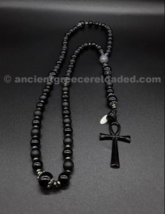 Black Onyx Jewelry With 8mm Beads, Black Onyx 8mm Beads Jewelry, Black Onyx 8mm Bead Jewelry, Black Obsidian Amulet Necklaces, Black Agate Beaded Necklace With Gemstones, Black Obsidian Amulet Necklace, Black Onyx Jewelry With Black Beads, Black Gothic Jewelry With 8mm Beads, Black Necklaces With Gemstone Beads For Healing