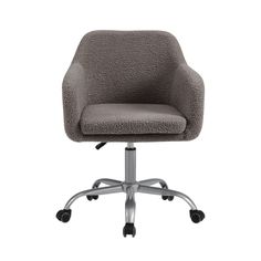 an office chair with wheels and casteors on the back, in grey upholstered fabric