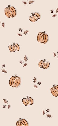 an image of pumpkins and leaves on a white background for wallpaper or fabric