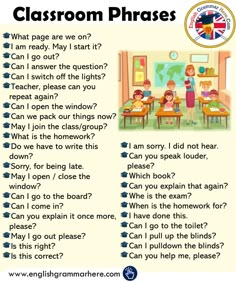 the classroom phrases for children to use in their english language class, which includes two words and