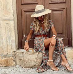 Elegant Floral Dress, Airy Dress, Boho Dresses Long, Paisley Maxi Dress, Estilo Hippie, Long Beach Dress, Estilo Boho Chic, Split Maxi Dress, Long Dress Casual