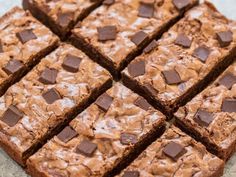 chocolate brownies cut into squares on top of each other