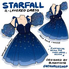 a blue dress with ruffles and stars on it, the design is shown below