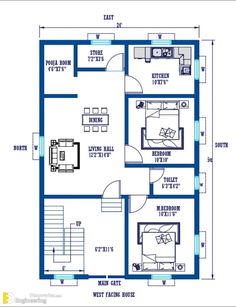 a blueprinted floor plan for a two story house with an attached kitchen and living room