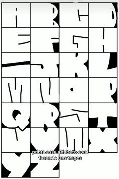 the alphabet is shown in black and white, with letters that appear to be made out of