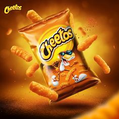 a bag of cheetos with the word cheetos coming out of it