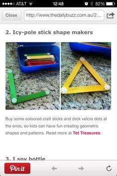 three pictures of different shapes and sizes of colored sticks in plastic containers on the floor