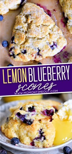 lemon blueberry scones on a plate with butter