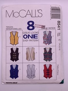 the front cover of a sewing pattern for vests and sweaters, with eight different patterns