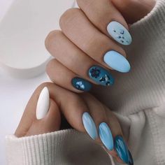 Blue Summer Nails, Sky Blue Nails, Summer Nails 2024, Navy Nails, Manicure Art, Acrylic Gel, Royal Design