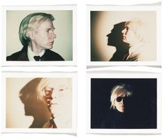 four polaroid photographs of two women and one man with blonde hair, wearing sunglasses