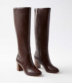 Tall and sleek with a chic yet walkable heel, these boots instantly pull outfits together with impeccable (and effortless) polish. Padded footbed for comfort. 2 3/4" heel.,Imported:Imported Loft Heeled Tall Boots Size 8 1/2 Chocolate Women's by Loft Size Regular - 8 1/2 Chocolate Women's Shoes, Boots, Footwear Tall Brown Boots, Basket Vintage, Boots Fall, Fall Shoes, Dream Shoes, Boots Outfit, Tall Boots, Brown Boots, Womens Heels