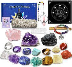 PRICES MAY VARY. 🎁The Deluxe 23 Pieces Healing Crystal Set:Include 7 raw chakra stones & 7 tumbled chakra stones set,amethyst cluster,rose quartz pendulum,sage bundle,palo santo stick,black tourmaline,altar cloth,rose quartz,selenite stick and chakra bracelet.They are hand selected for your best healing practice. 🎁Perfect for Cleansing Rituals:Light the palo santo stick and the sage bundle with fire.Burn for about 20 seconds,blow out the flames and make them smolder. Put the palo santo stick o Crystal Pendulum, Crystal Pyramid, Altar Cloth, Crystal Healing Stones, Crystal Wand, Chakra Bracelet, Amethyst Cluster, Crystal Decor, Crystal Set