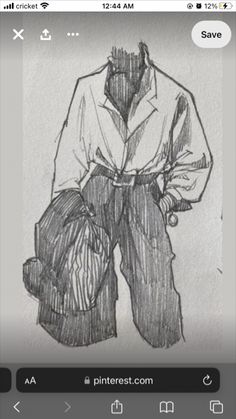 a drawing of a man in a trench coat on an iphone screen, with the text save