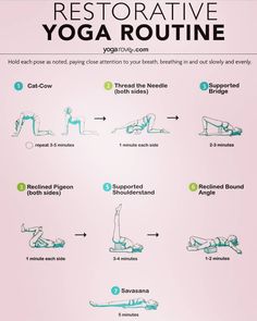 the restorative yoga routine is shown with instructions for each position and how to use it