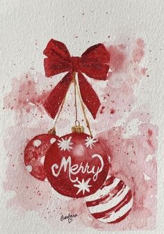 a watercolor painting of two christmas ornaments