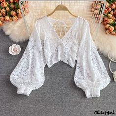 OliviaMark - Autumn Fashion Blouse featuring Exquisite Floral Lace, Backless Design, and Stylish Tie Straps Bat Sleeve Top, Batwing Sleeve Blouse, Blouse Elegant, Floral Lace Shorts, Bat Sleeve, Sleeveless Cardigan, Sophisticated Dress, Backless Design, Sleeves Clothing