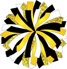 a black and yellow striped bow with glitters in the shape of a circle on white background