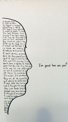 a drawing of a person's head with words written on it and the word i'm good how are you?