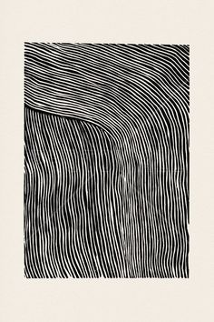 an abstract black and white painting with wavy lines