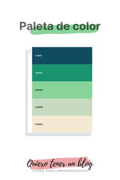 the color palette is shown in green, blue and white with text that reads paletta de