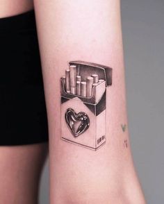 Cigarette and heart tattoo by @ura.ttt Ciggerette Tattoo, Cigeratte Tattoo, Cigarettesaftersex Tattoo Ideas, Ciggerate Tattoo, Nirvana Cassette, Mini Tattoo Girl, Body Coloring, Moms Tattoo, Black Heart Tattoos