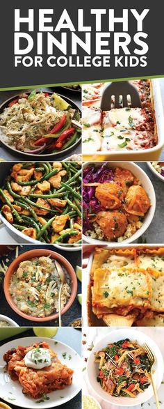 the cover of healthy dinners for college kids, with pictures of different foods and vegetables