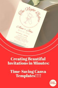 a red and white flyer for an event with the words creating beautiful invitations in minutes time - saving canvas, templates?