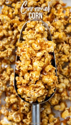 A metal scoop filled with caramel corn, held over a larger pile of caramel corn. Microwave Caramel Corn, Recipe For Caramel, Caramel Recipe Easy, Microwave Caramels, The Food Charlatan