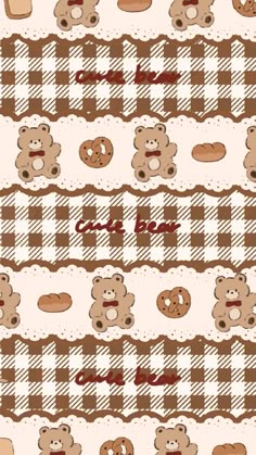 a teddy bear pattern with brown and white checkerboard on the bottom, which says good bye