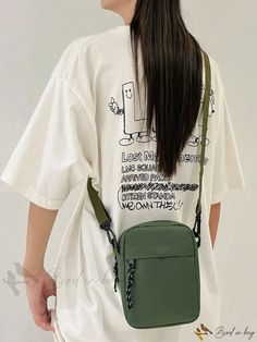 Bird in Bag - Mini Fashionable Simple Shoulder Bag Casual Satchel Shoulder Bag, Casual Green Satchel Shoulder Bag, Casual Rectangular Khaki Shoulder Bag, Casual Solid Color Canvas Bag For Everyday Use, Casual Everyday Canvas Bag In Solid Color, Everyday Casual Solid Color Canvas Bag, Casual Shoulder Bag With Zipper Closure, Casual Shoulder Bag For Travel, Casual Khaki Crossbody Shoulder Bag