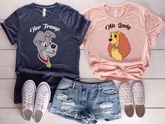 Matching Disney Couple Shirts, Lady And Tramp Shirt, Matching Shirts,  Disney Shirt, Disneyworld Shirts Disney T-shirt With Funny Print For Fan Events, Lady And Tramp, Diy Disney Ears, Disney Couple, Disney Couple Shirts, Cute Outfits With Leggings, Matching Disney Shirts, Disney World Shirts, Couple Tshirts